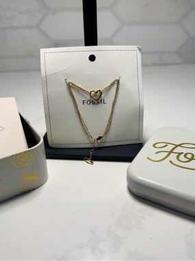 Fossil Gold Heart Layer Necklace